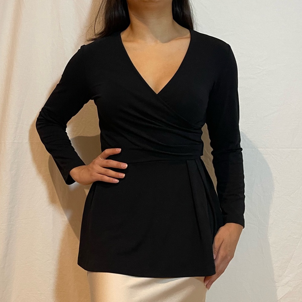 Betabrand Wrap Front Long sleeve peplum top